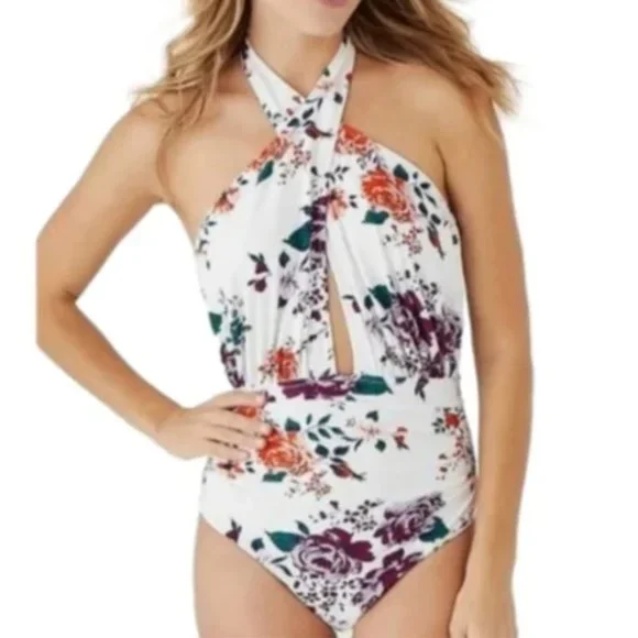 Cupshe Floral Cross Over Front One Piece M - Picture 2 of 6
